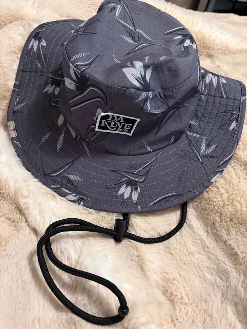 Dakine Charcoal Floral Bucket Hat with Chin Cord